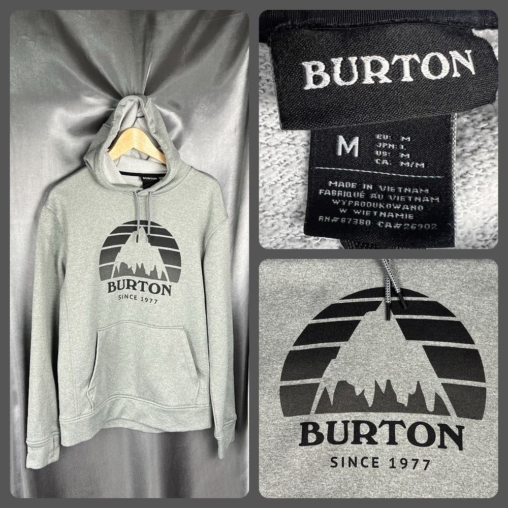 Burton‎ Hoodie Men's M Gray Mountain Pullover Hoodie Fleece Logo Sweatshirt Snow
